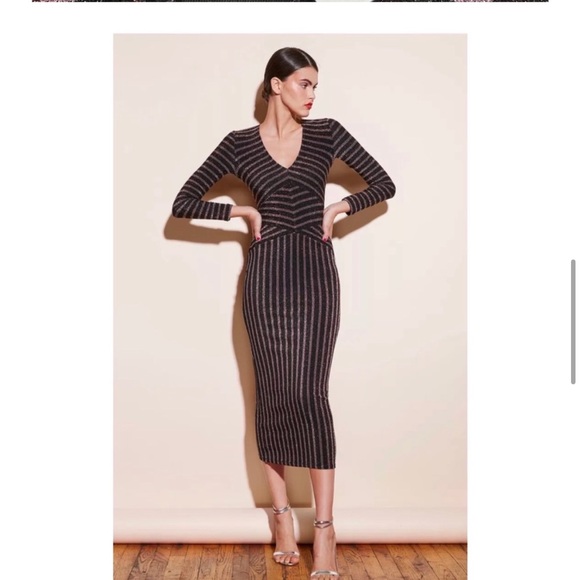 NWT Fleur du Mal glitter metallic fitted stretch Long Sleeve Dress Bisou Medium - Picture 9 of 10